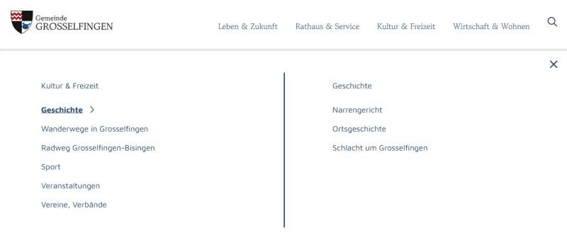 geöffnetes Menü zum Bereich Rathaus und Service